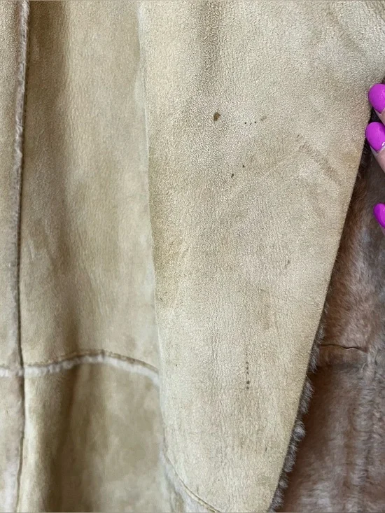 Vintage Tan genuine suede shearling duster long jacket size medium Coat Camel - Picture 13 of 13